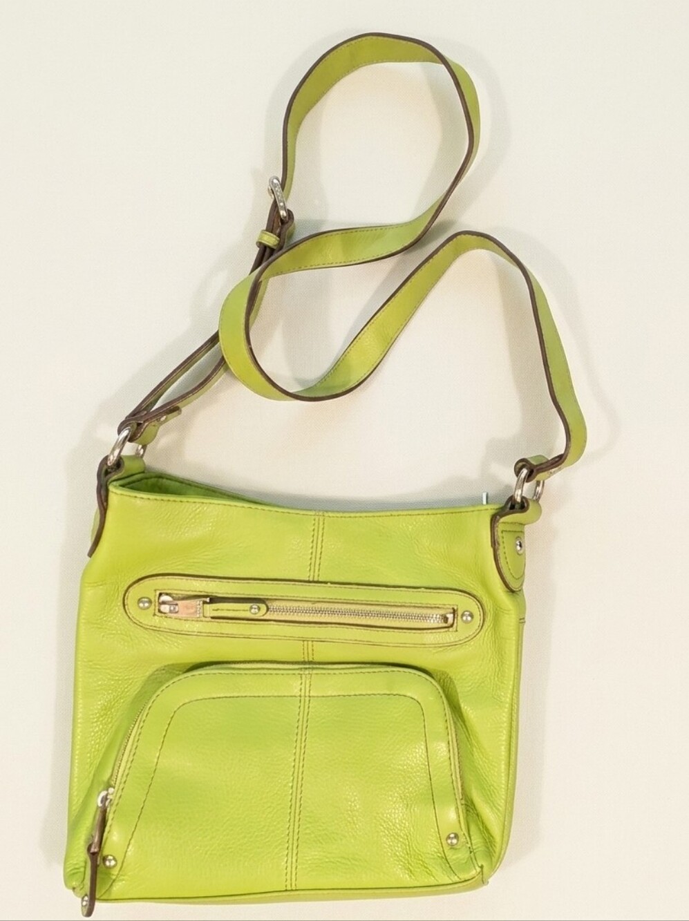 Tignanello Lime Green Leather Crossbody Bag